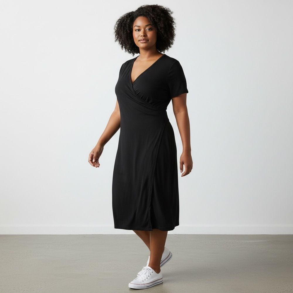 Soft Surroundings Black Faux Wrap Knit Dress - Large